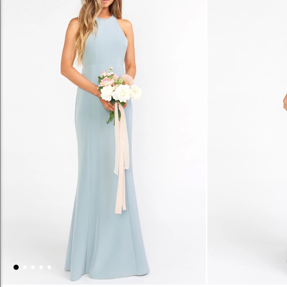 Show Me Your Mumu Chicago High Neck Gown in Silver Sage. Size 4. Hemmed.